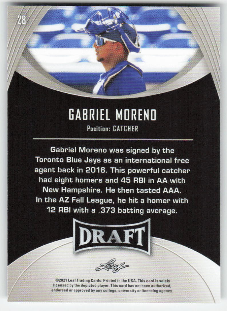 2021 Leaf Draft #28 Gabriel Moreno Toronto Blue Jays 1428