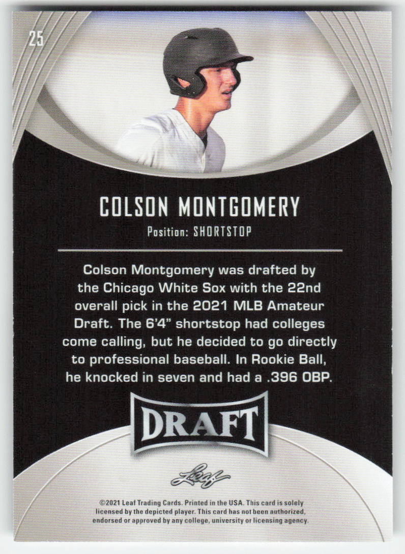 2021 Leaf Draft #25 Colson Montgomery Chicago White Sox 1430