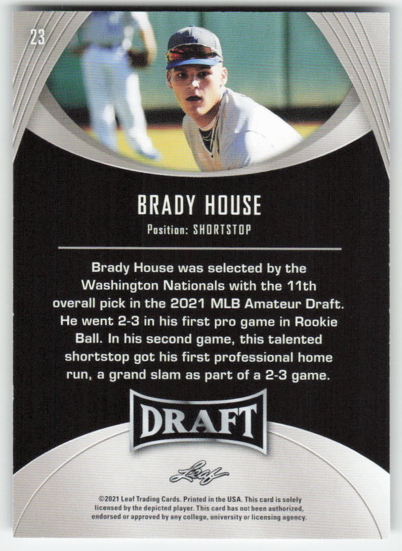 2021 Leaf Draft #23 Brady House Washington Nationals 1432