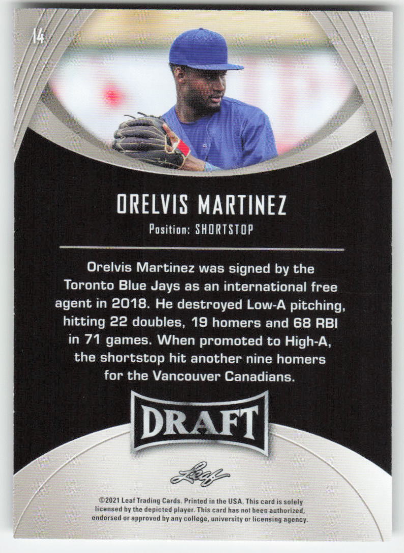 2021 Leaf Draft #14 Orelvis Martinez Toronto Blue Jays 1439