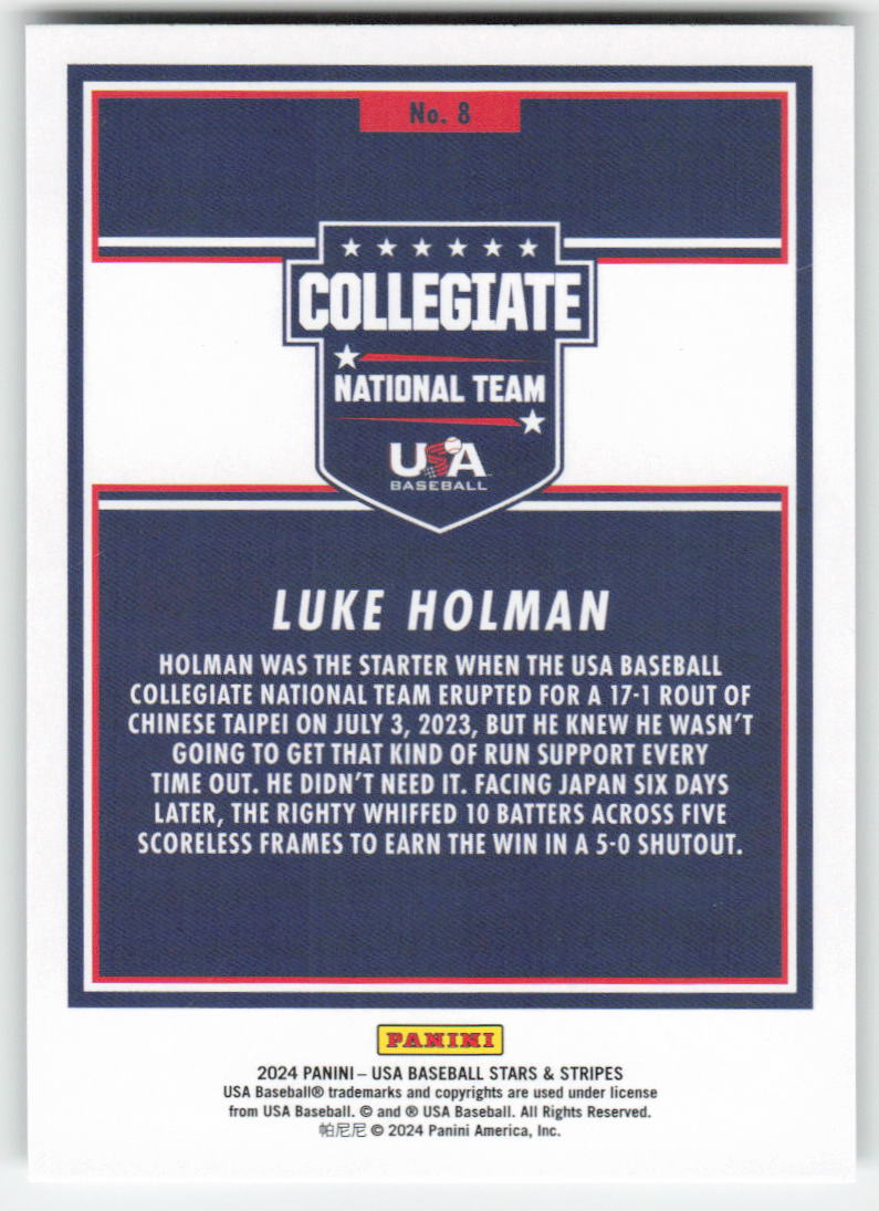 2024 Panini Stars & Stripes USA Baseball #8 Luke Holman 1447