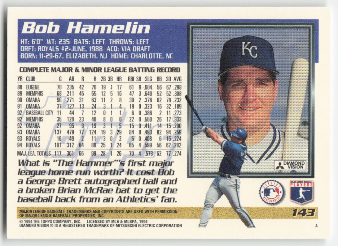 1995 Topps #143 Bob Hamelin Kansas City Royals 1515