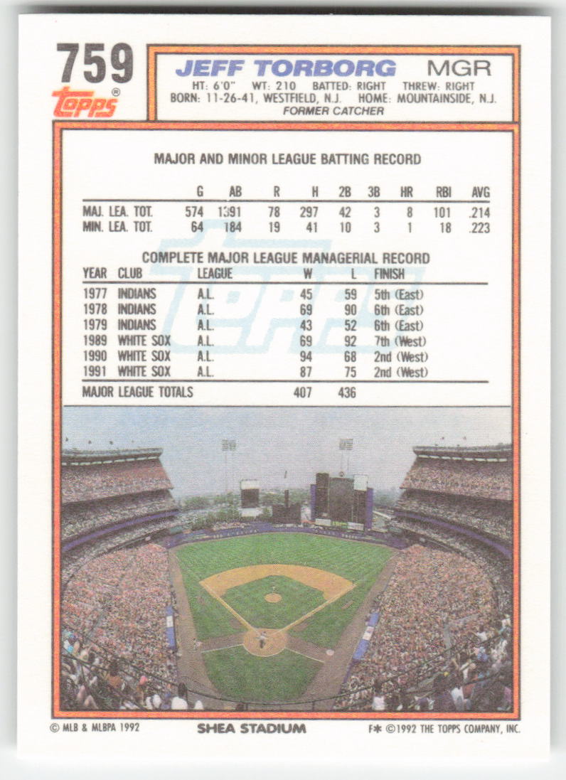 1992 Topps #759 Jeff Torborg Gold New York Mets 1533
