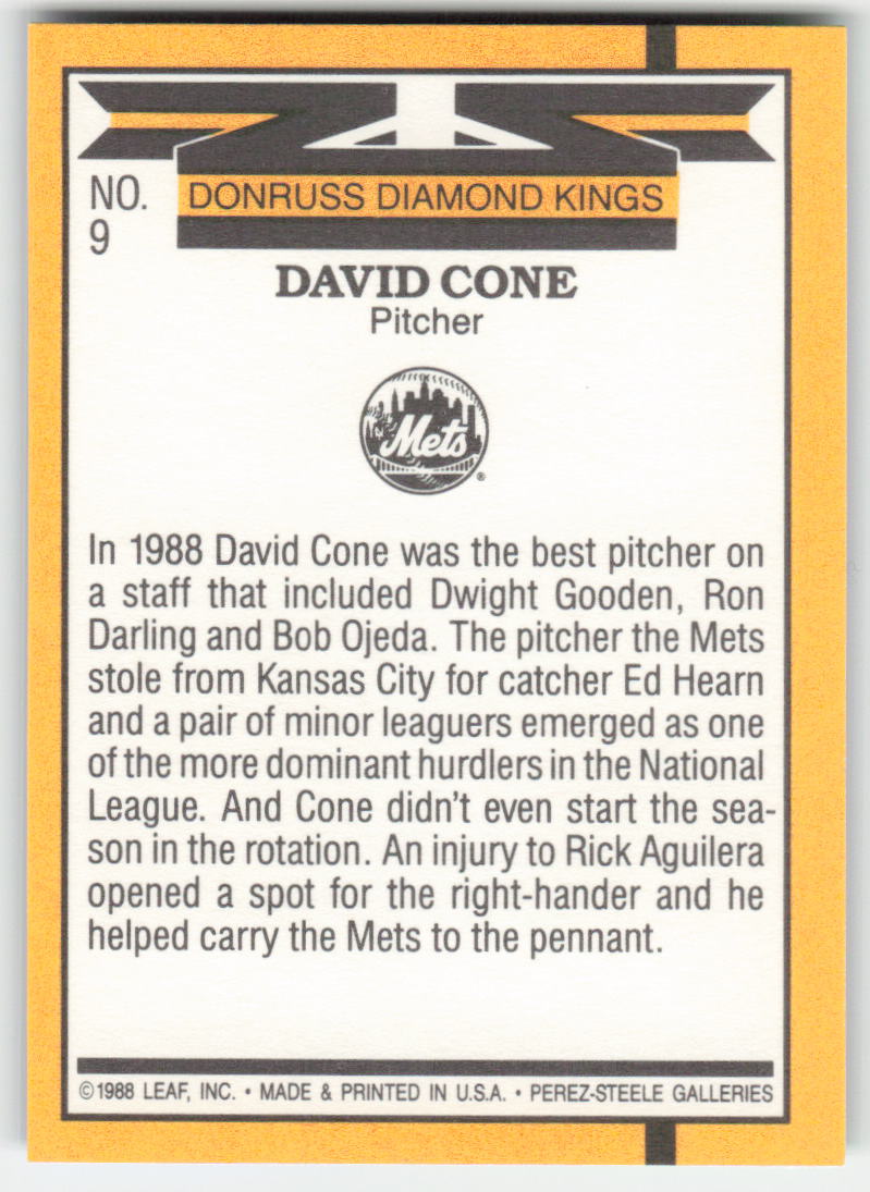 1989 Donruss #9 David Cone Diamond King New York Mets 1552