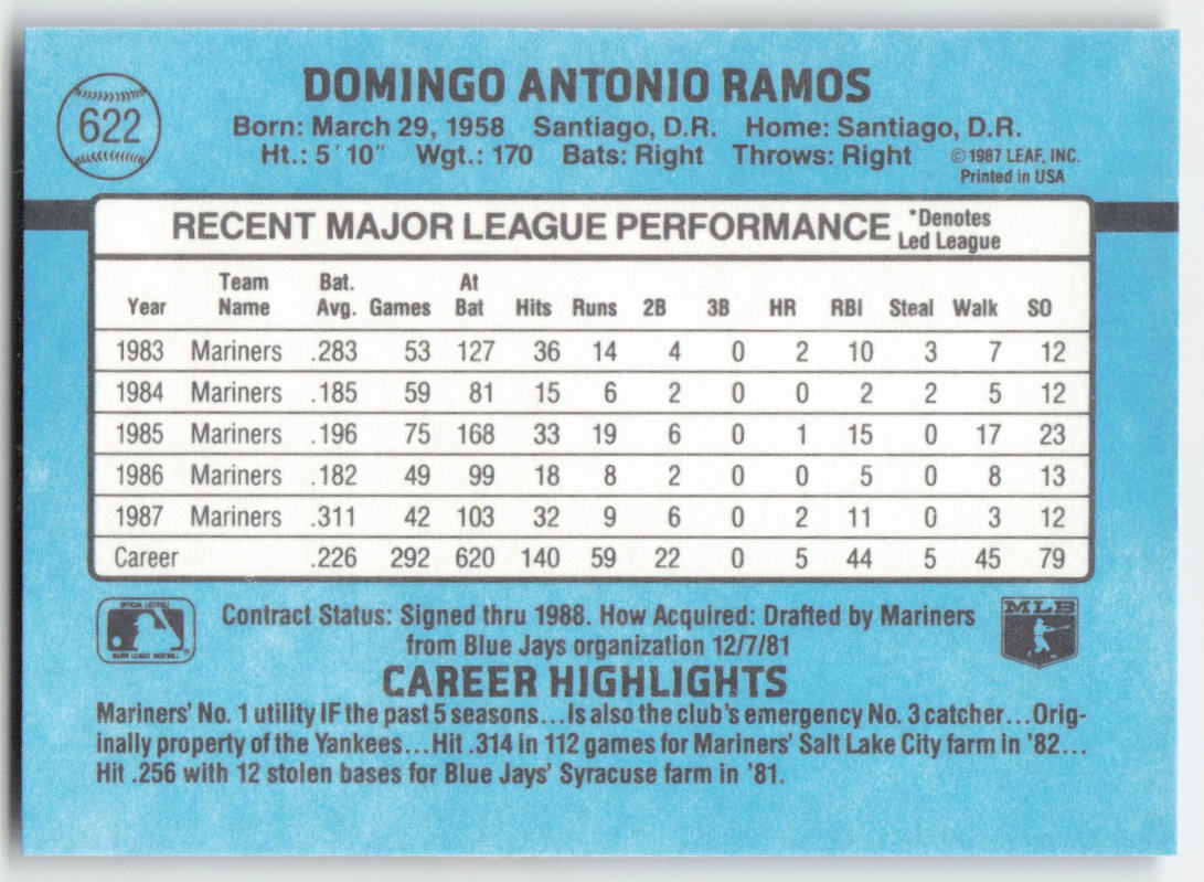1988 Donruss #622 Domingo Ramos Seattle Mariners 1604