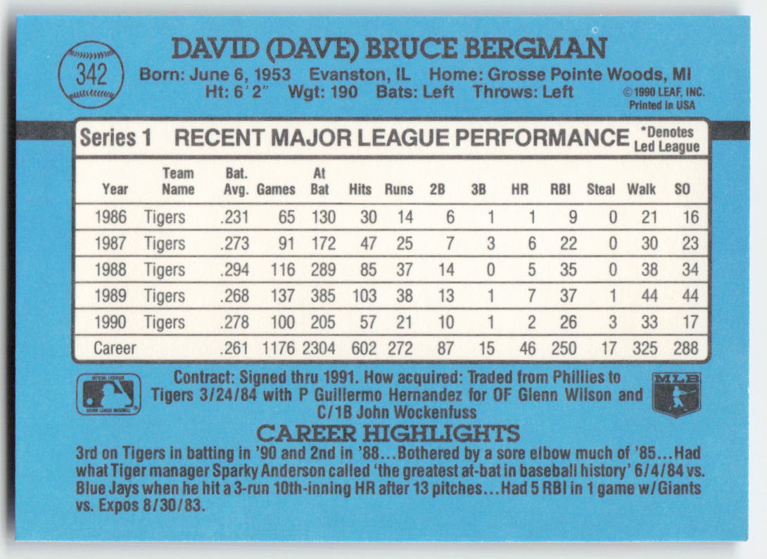 1991 Donruss #342 Dave Bergman Detroit Tigers 1614