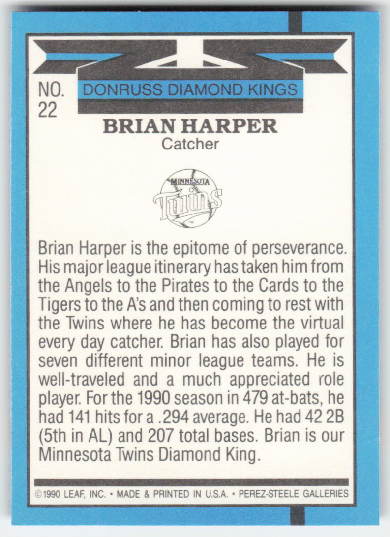 1991 Donruss #22 Brian Harper Diamond King Minnesota Twins 1617