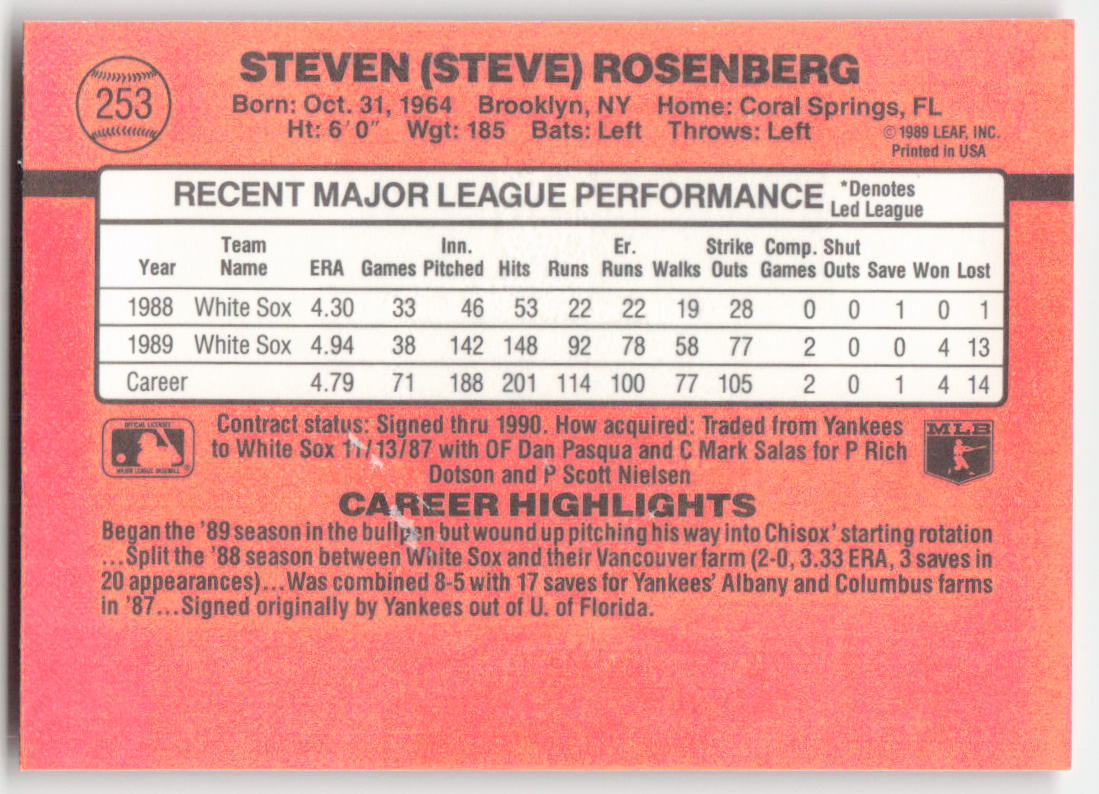 1990 Donruss #253 Steve Rosenberg Chicago White Sox 1637