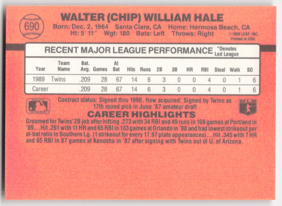1990 Donruss #690 Chip Hale Minnesota Twins Rookie 1642
