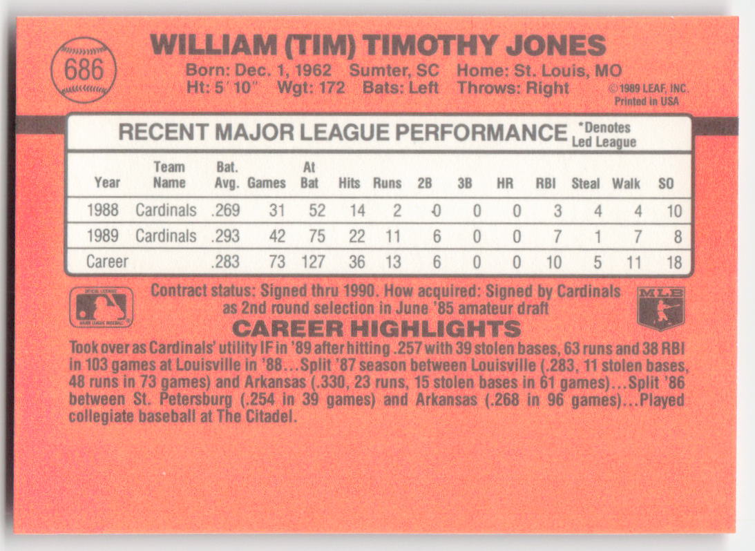 1990 Donruss #686 Tim Jones St. Louis Cardinals 1652