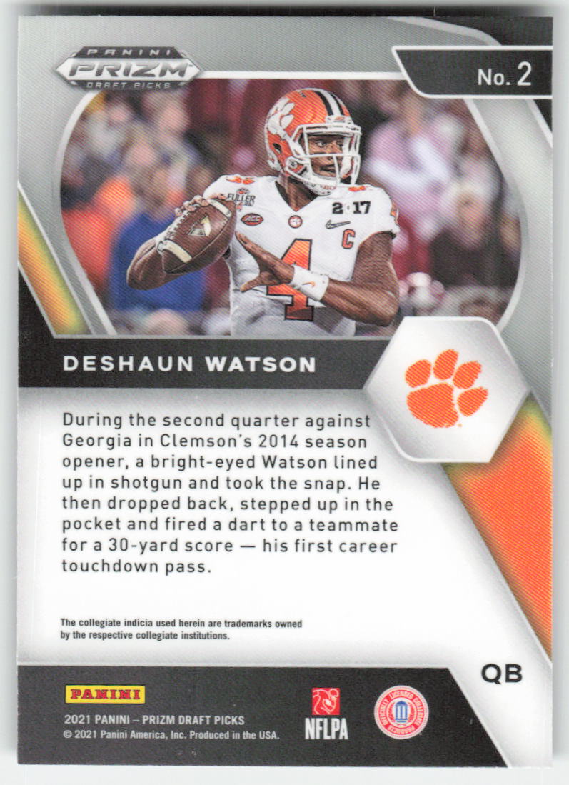 2021 Panini Prizm Draft Picks Collegiate #2 Deshaun Watson Clemson Tigers 1656