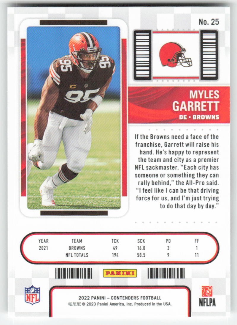 2022 Panini Contenders #25 Myles Garrett Cleveland Browns 1661