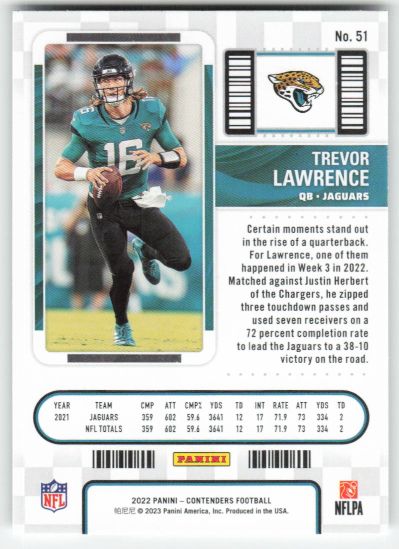 2022 Panini Contenders #51 Trevor Lawrence Jacksonville Jaguars 1664
