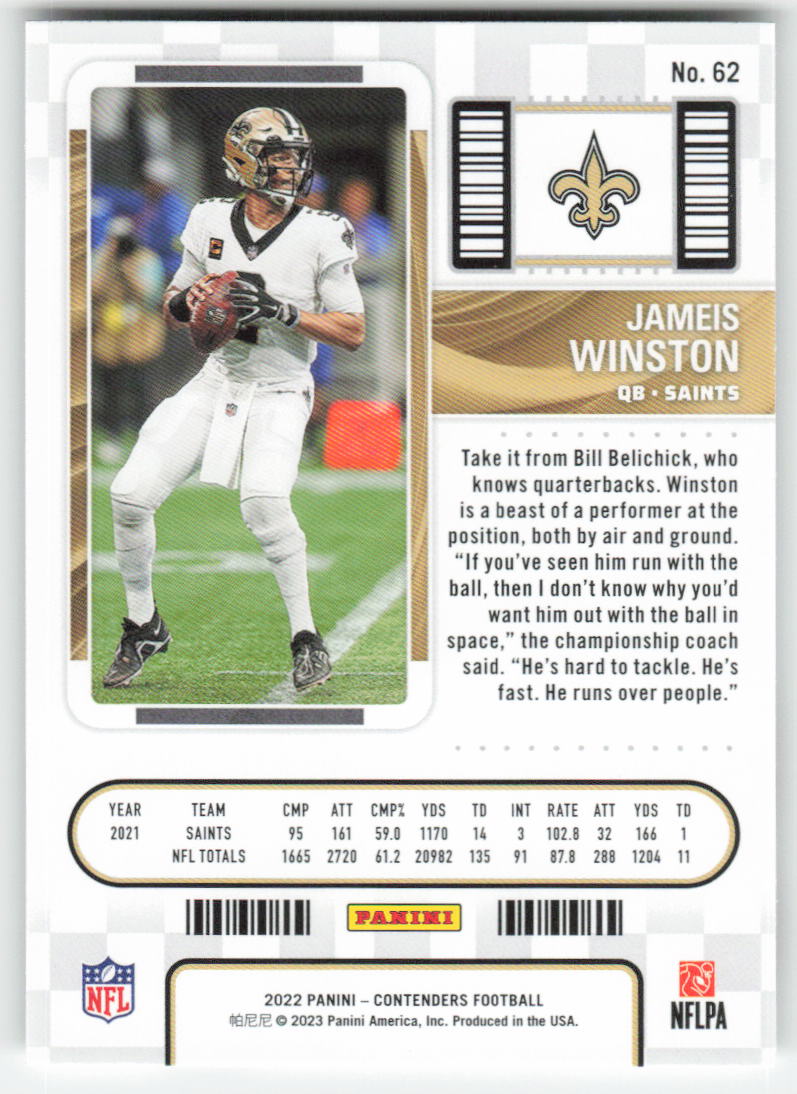 2022 Panini Contenders #62 Jameis Winston New Orleans Saints 1667