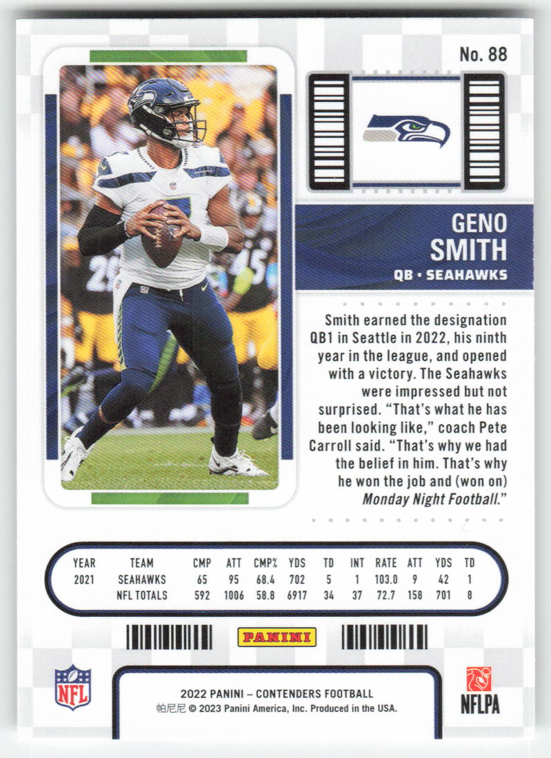 2022 Panini Contenders #88 Geno Smith Seattle Seahawks 1670