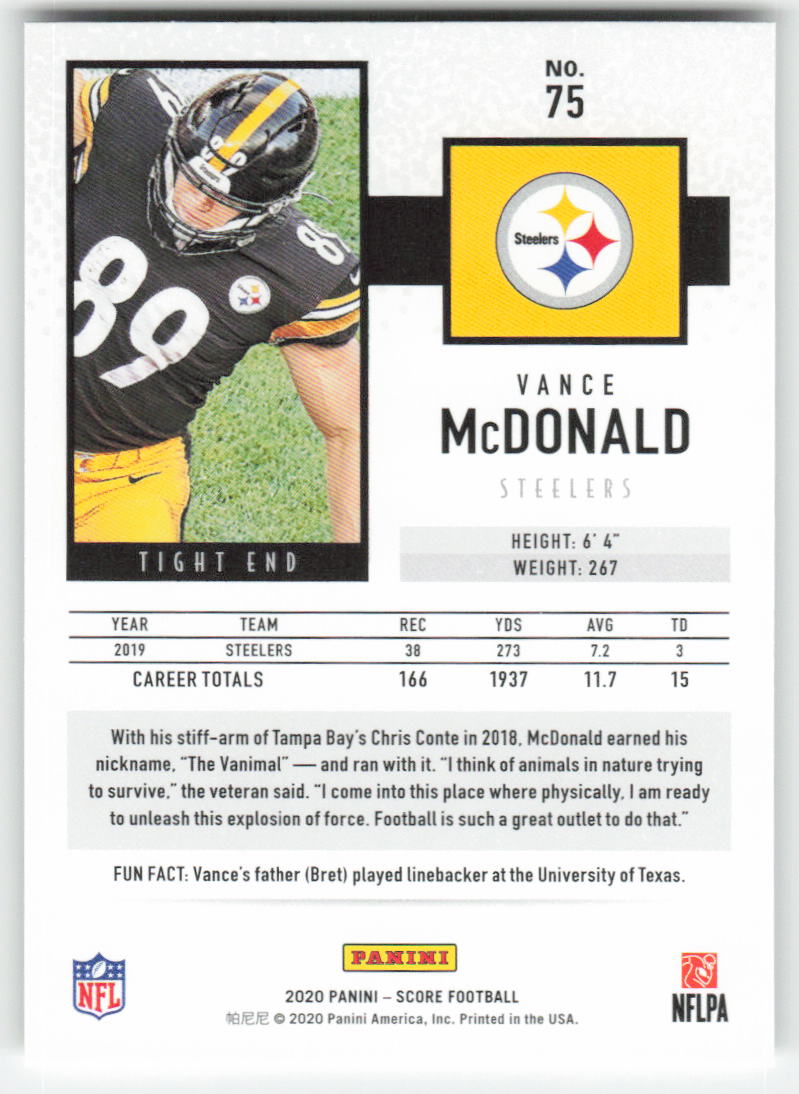 2020 Score #75 Vance McDonald Pittsburgh Steelers 1673