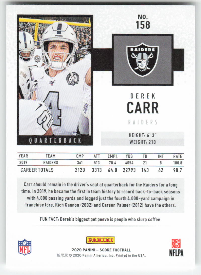 2020 Score #158 Derek Carr Las Vegas Raiders 1678