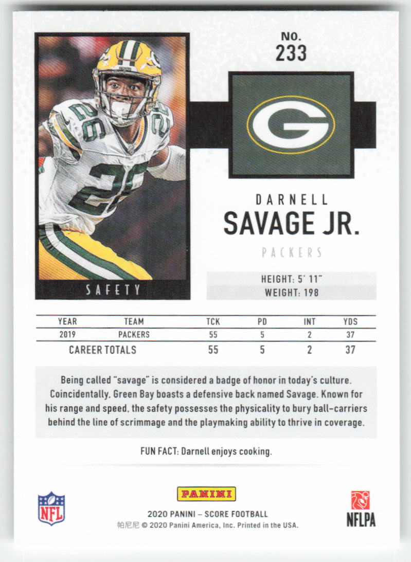 2020 Score #233 Darnell Savage Jr. Green Bay Packers 1684