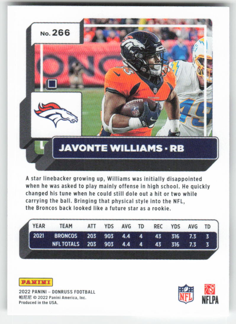 2022 Donruss #266 Javonte Williams Denver Broncos 1691