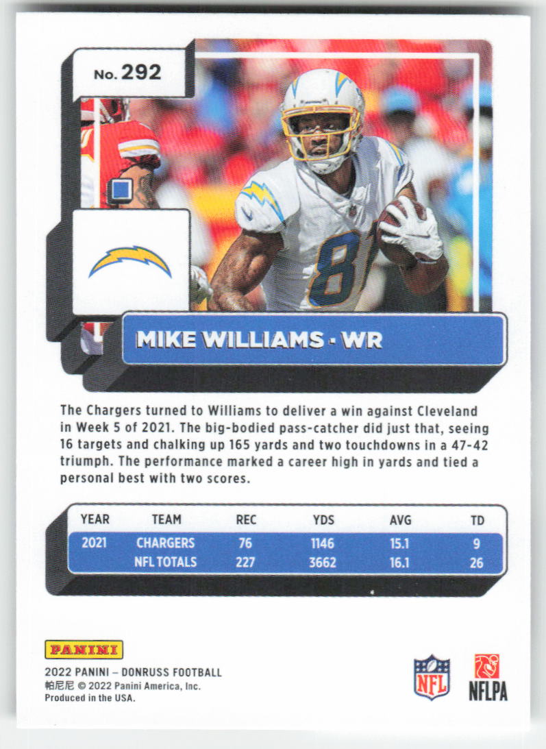 2022 Donruss #292 Mike Williams Los Angeles Chargers 1694