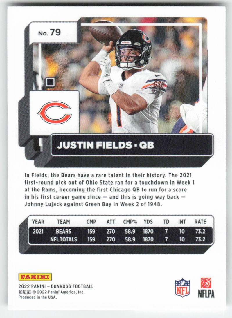 2022 Donruss #79 Justin Fields Chicago Bears 1701