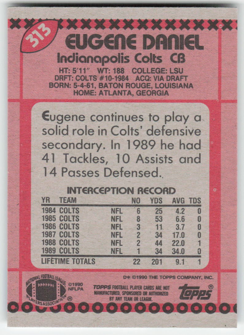 1990 Topps #313 Eugene Daniel Indianapolis Colts FB1-60
