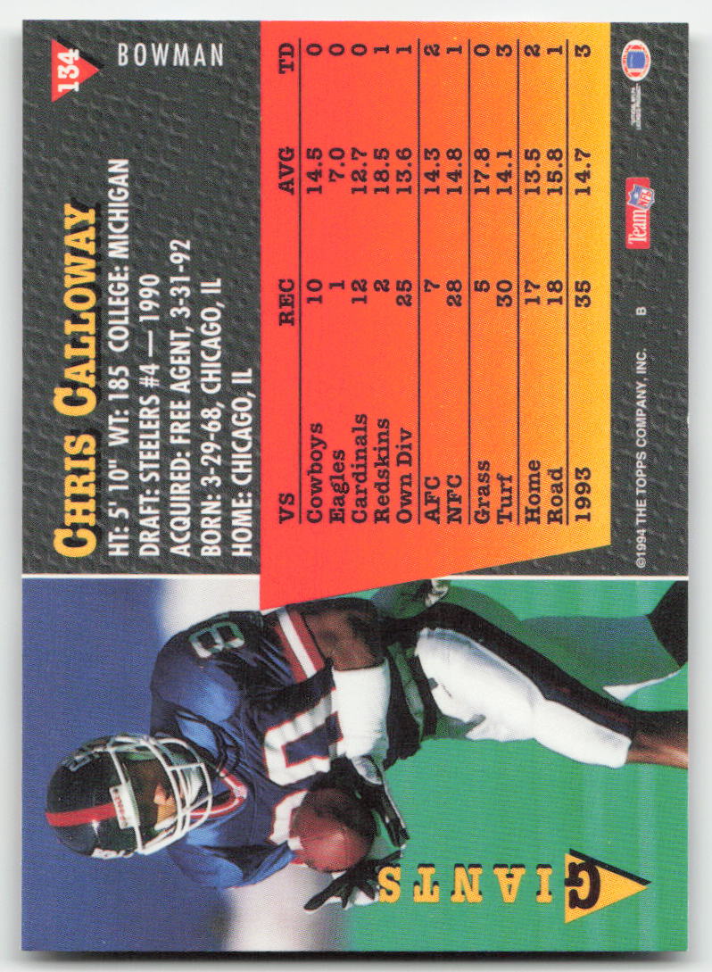 1994 Bowman #134 Chris Calloway New York Giants FB1-72