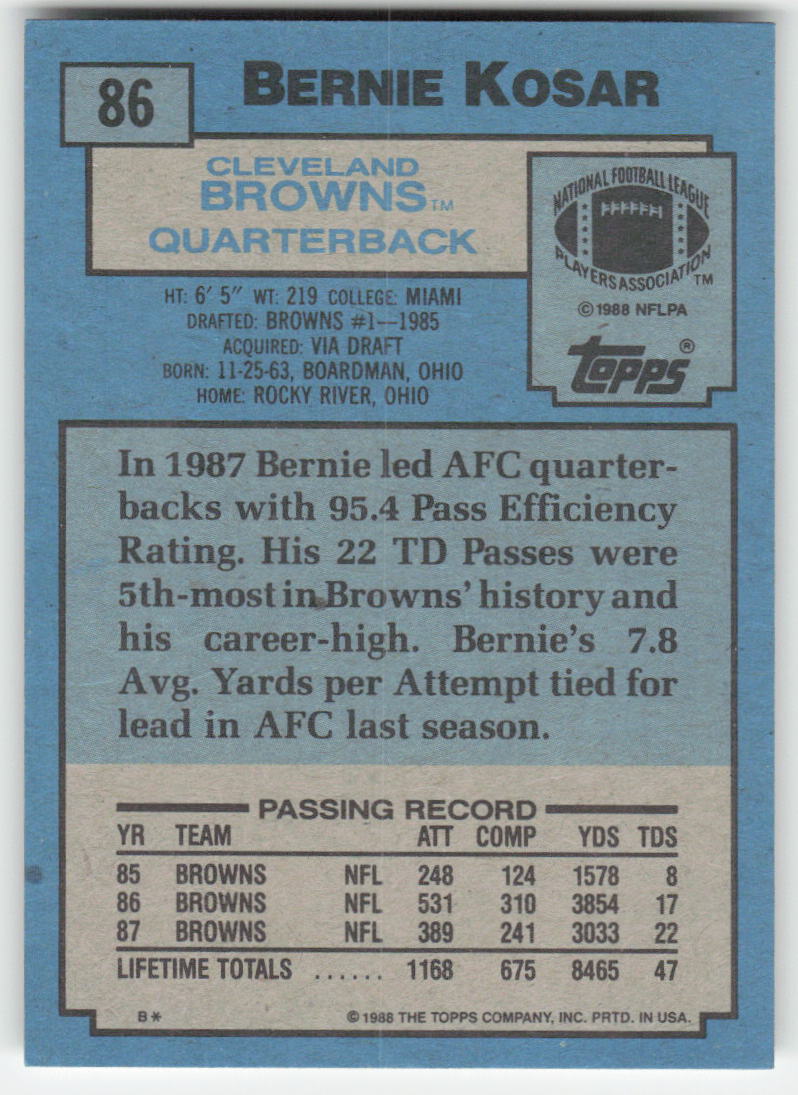 1988 Topps #86 Bernie Kosar Cleveland Browns FB1-100