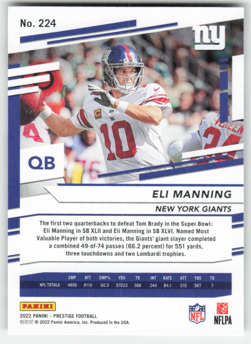 2022 Panini Prestige #224 Eli Manning New York Giants FB1-108