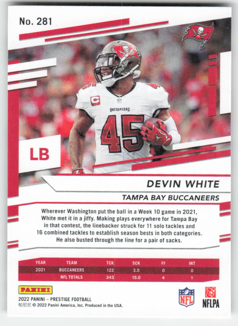 2022 Panini Prestige #281 Devin White Tampa Bay Buccaneers FB1-109