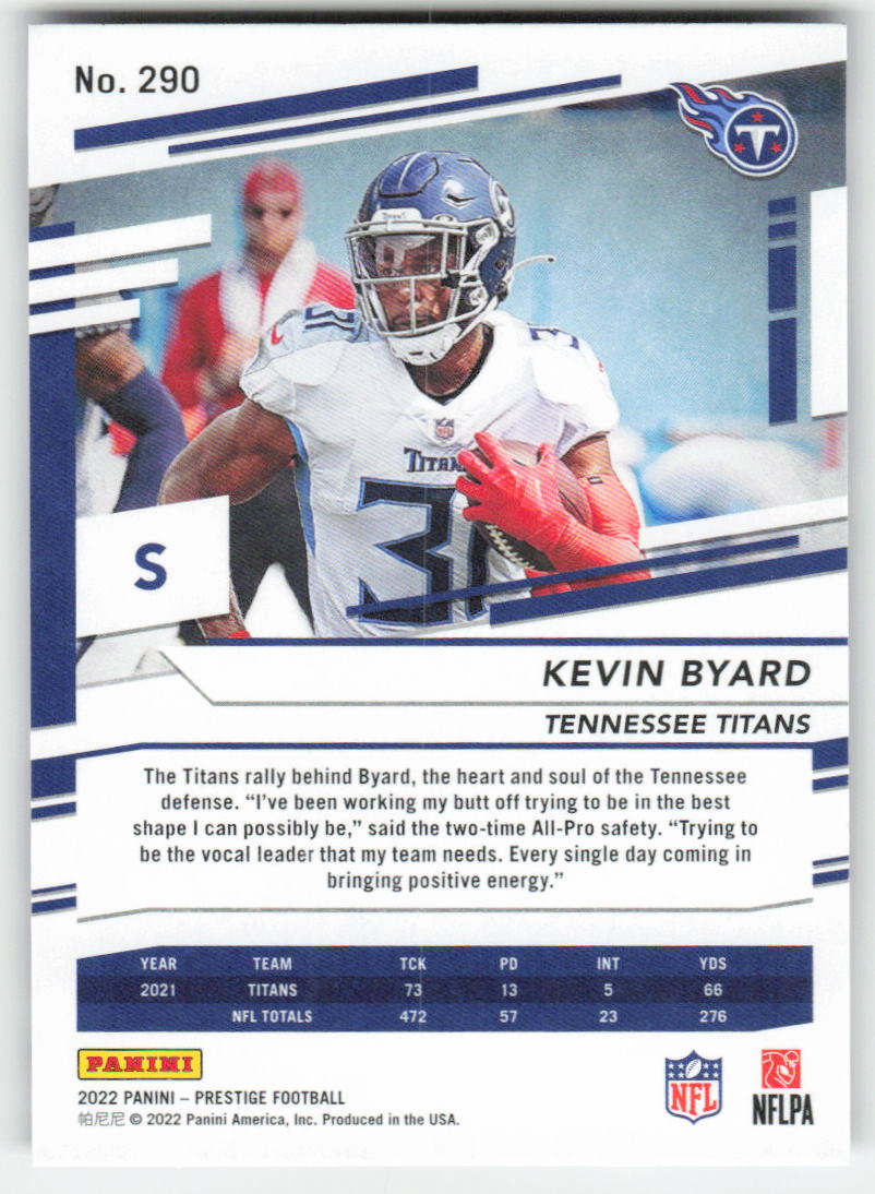 2022 Panini Prestige #290 Kevin Byard Tennessee Titans FB1-119