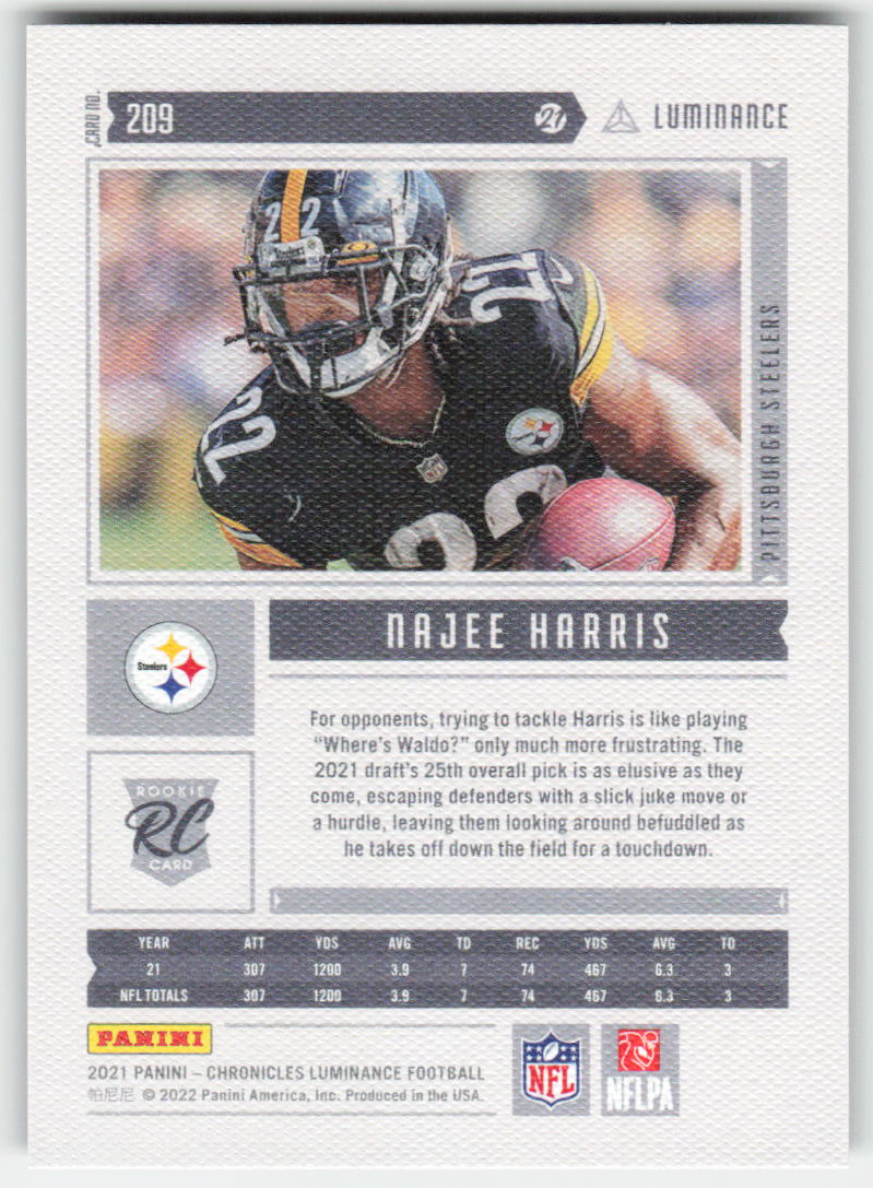 2021 Panini Chronicles #209 Najee Harris Luminance Rookies Steelers FB1-136