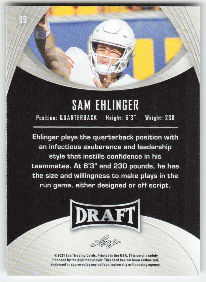 2021 Leaf Draft #09 Sam Ehlinger Texas Longhorns FB1-167