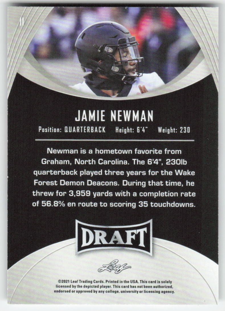 2021 Leaf Draft #11 Jamie Newman Wake Forest Demon Deacons FB1-169
