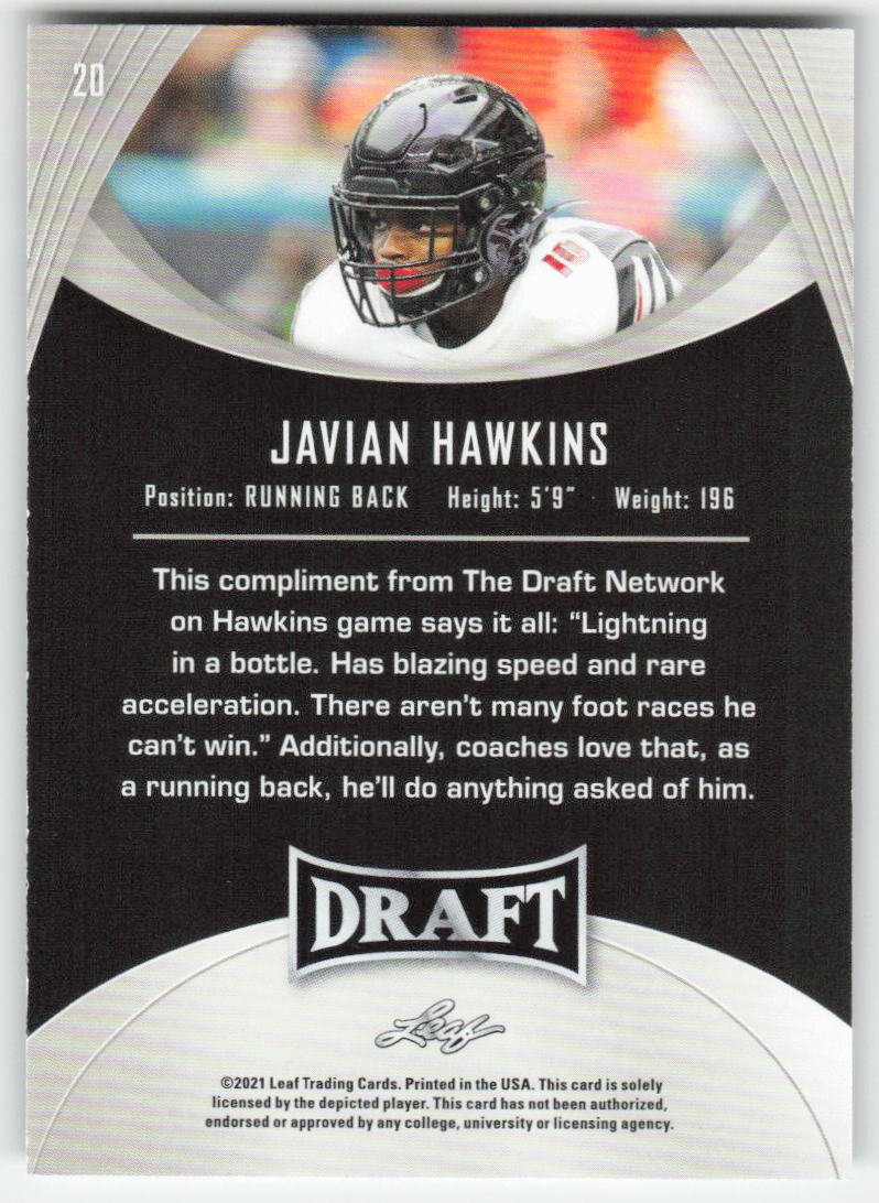 2021 Leaf Draft #20 Javian Hawkins Louisville Cardinals FB1-178