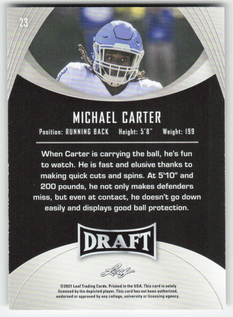2021 Leaf Draft #23 Michael Carter North Carolina Tar Heels FB1-181