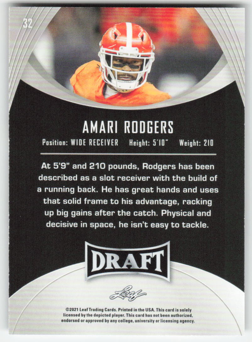 2021 Leaf Draft #32 Amari Rodgers Clemson Tigers FB1-188