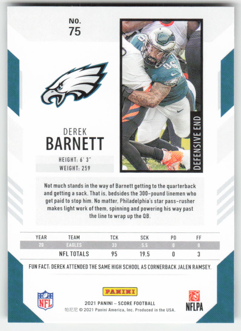 2021 Score #75 Derek Barnett Philadelphia Eagles FB1-202