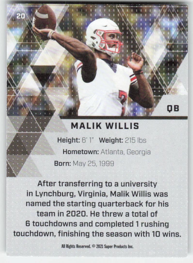 2021 Super Glow Sports #20 Malik Willis Lousiville FB1-216