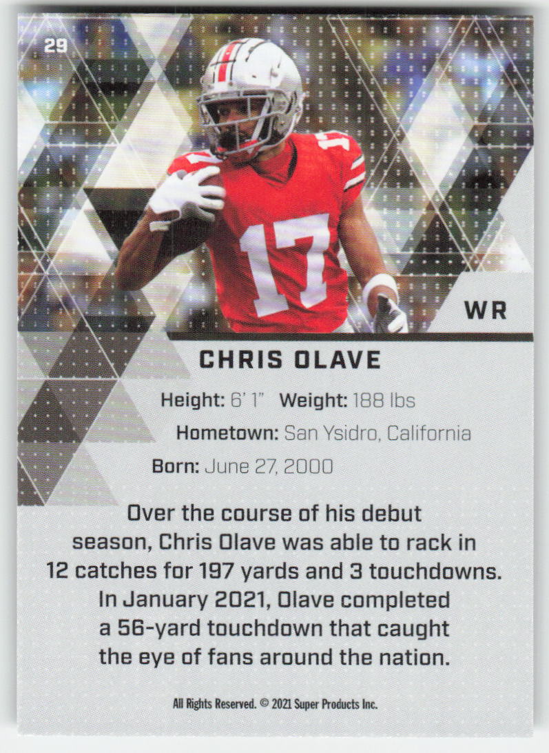 2021 Super Glow Sports #29 Chris Olave Ohio State Buckeyes FB1-220