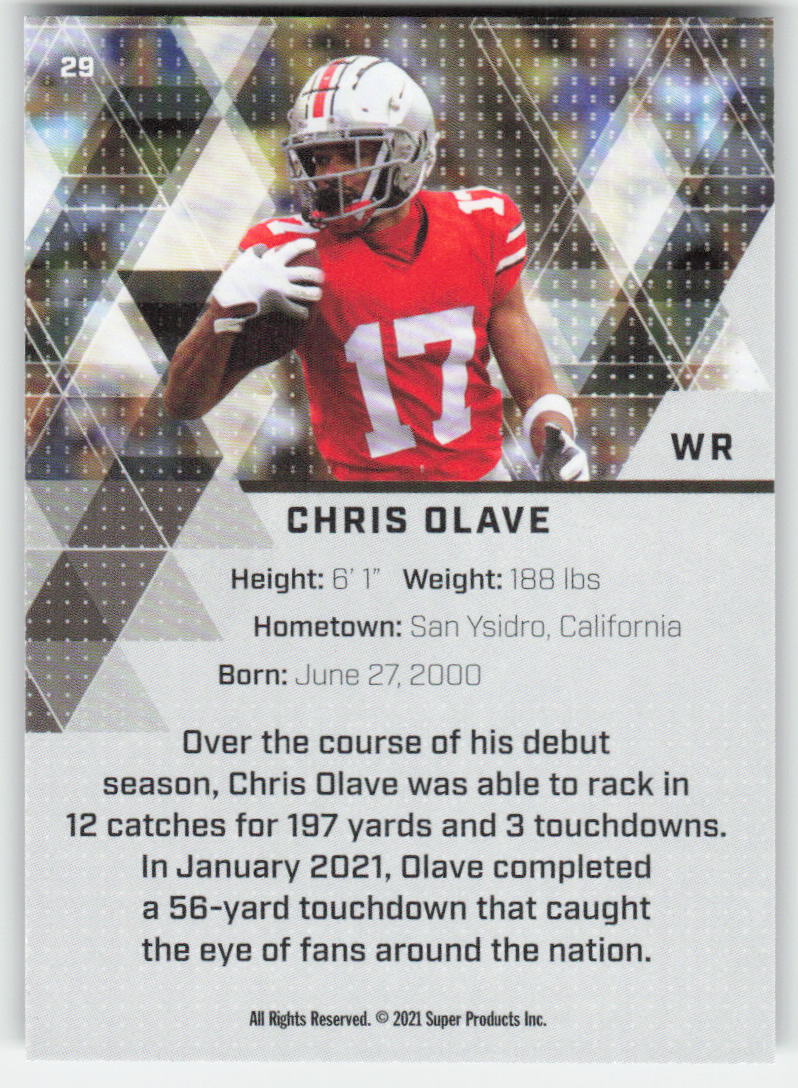 2021 Super Glow Sports #29 Chris Olave Ohio State Buckeyes FB1-224