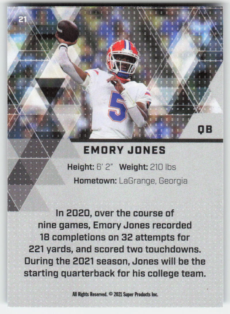 2021 Super Glow Sports #21 Emory Jones Blue Foil Florida Gators FB1-225