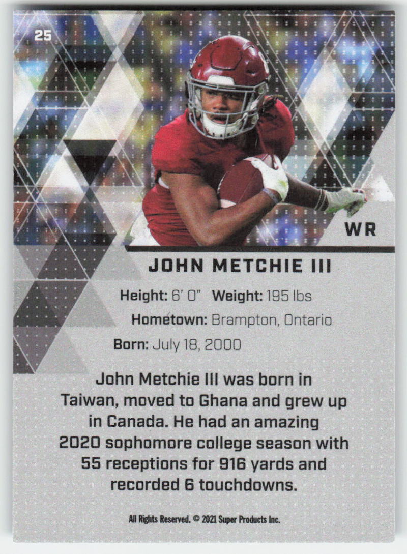 2021 Super Glow Sports #25 John Metchie III Blue Glow Alabama FB1-226