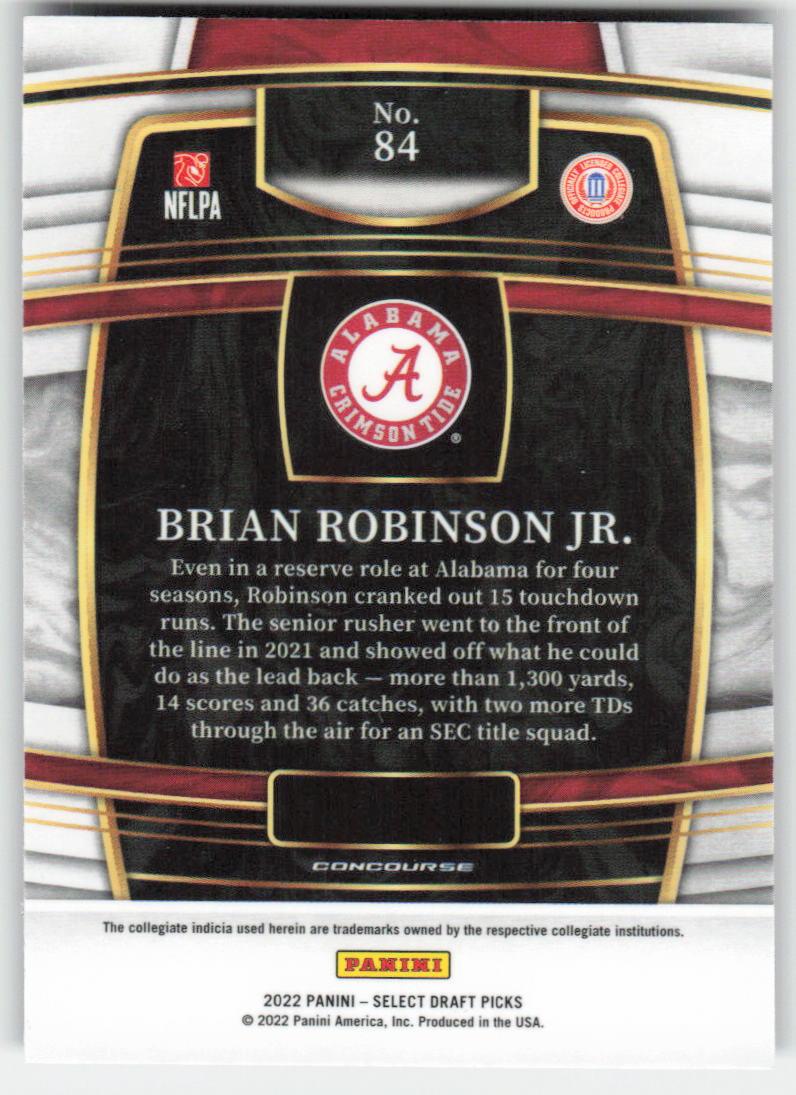 2022 Panini Select Draft Picks #84 Brian Robinson Jr. Alabama FB1-250