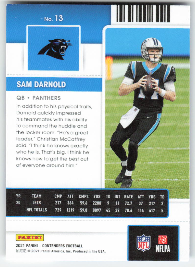 2021 Panini Contenders #13 Sam Darnold Carolina Panthers FB1-269