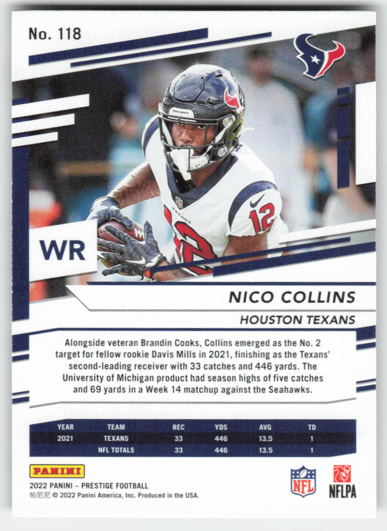 2022 Panini Prestige #118 Nico Collins Xtra Points Sunburst Texans FB1-277