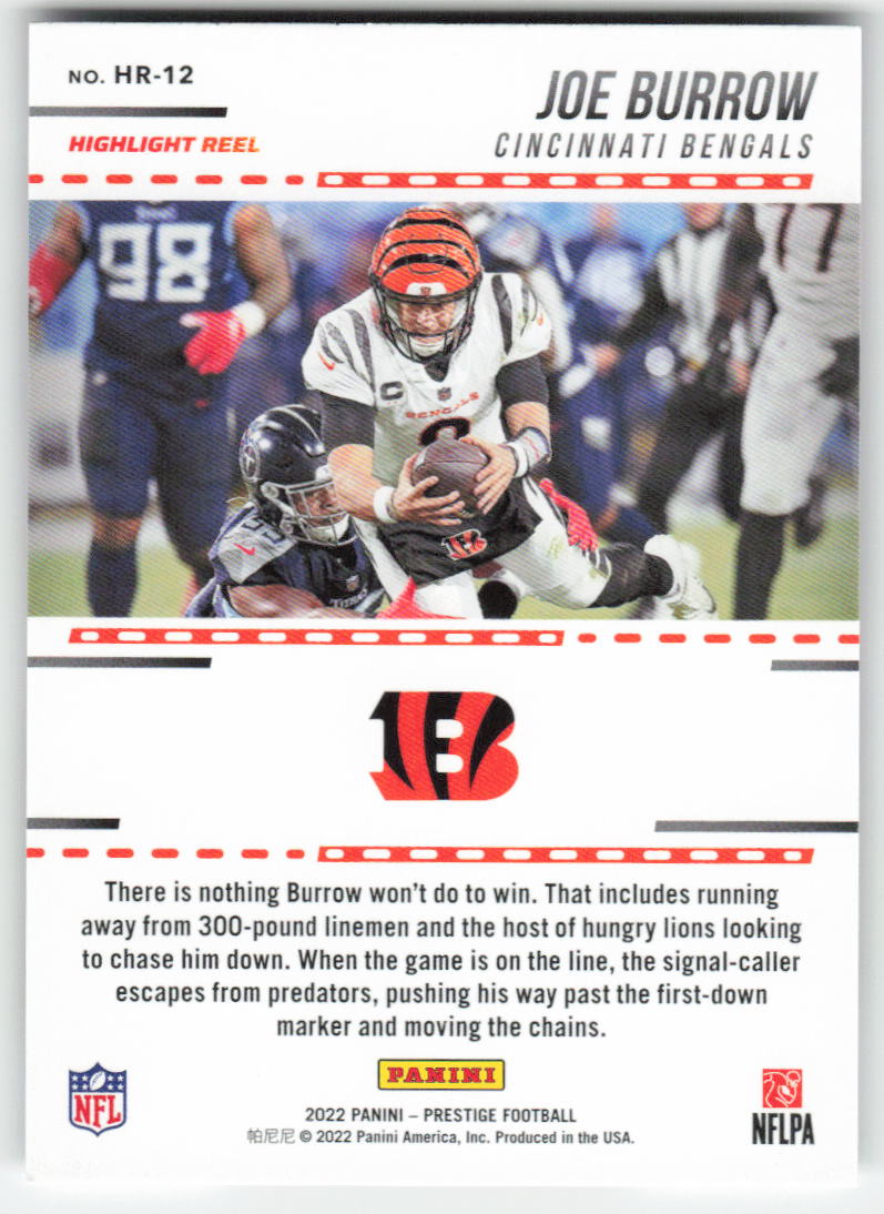 2022 Panini Prestige #HR-12 Joe Burrow Highlight Reel Cincinnati Bengals FB1-278