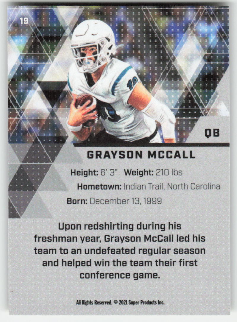 2021 Super Glow Sports #19 Grayson McCall Coastal Carolina Chanticleers FB1-281