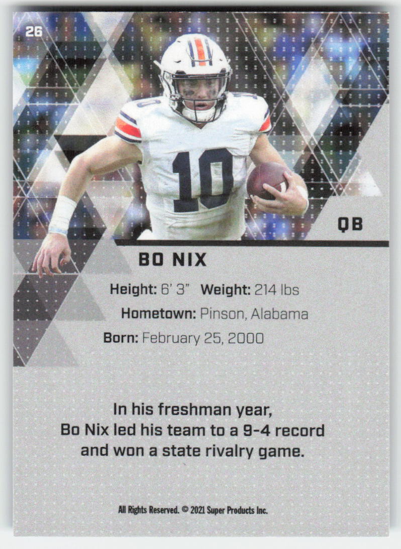 2021 Super Glow Sports #26 Bo Nix Blue Foil Auburn Tigers FB1-284