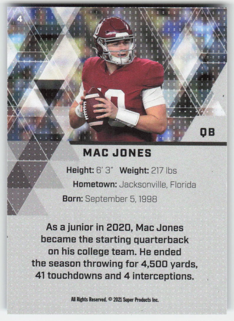 2021 Super Glow Sports #4 Mac Jones Blue Foil Alabama FB1-285